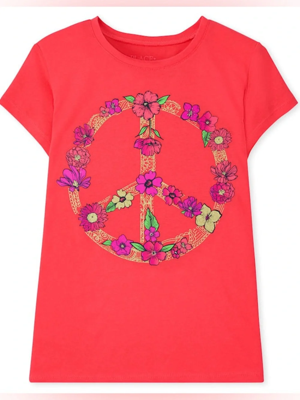 The Children's Place Coral Short Sleeve Tee with Floral Peace Sign